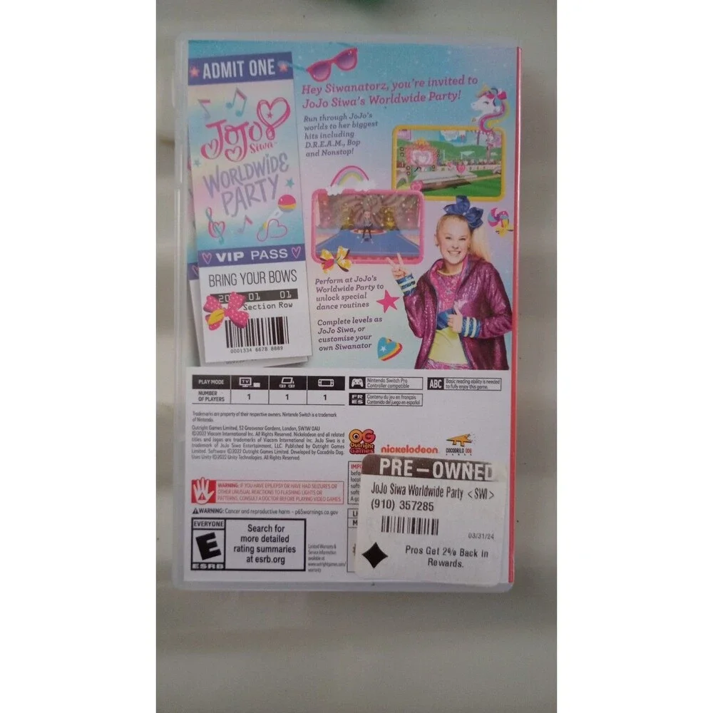 JoJo Siwa Worldwide Tour (Nintendo Switch, 2022) Used